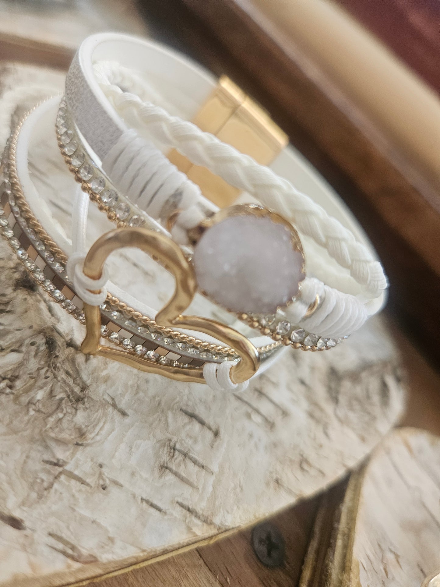 Magnetic Cuff Bracelets w/Natural Stone