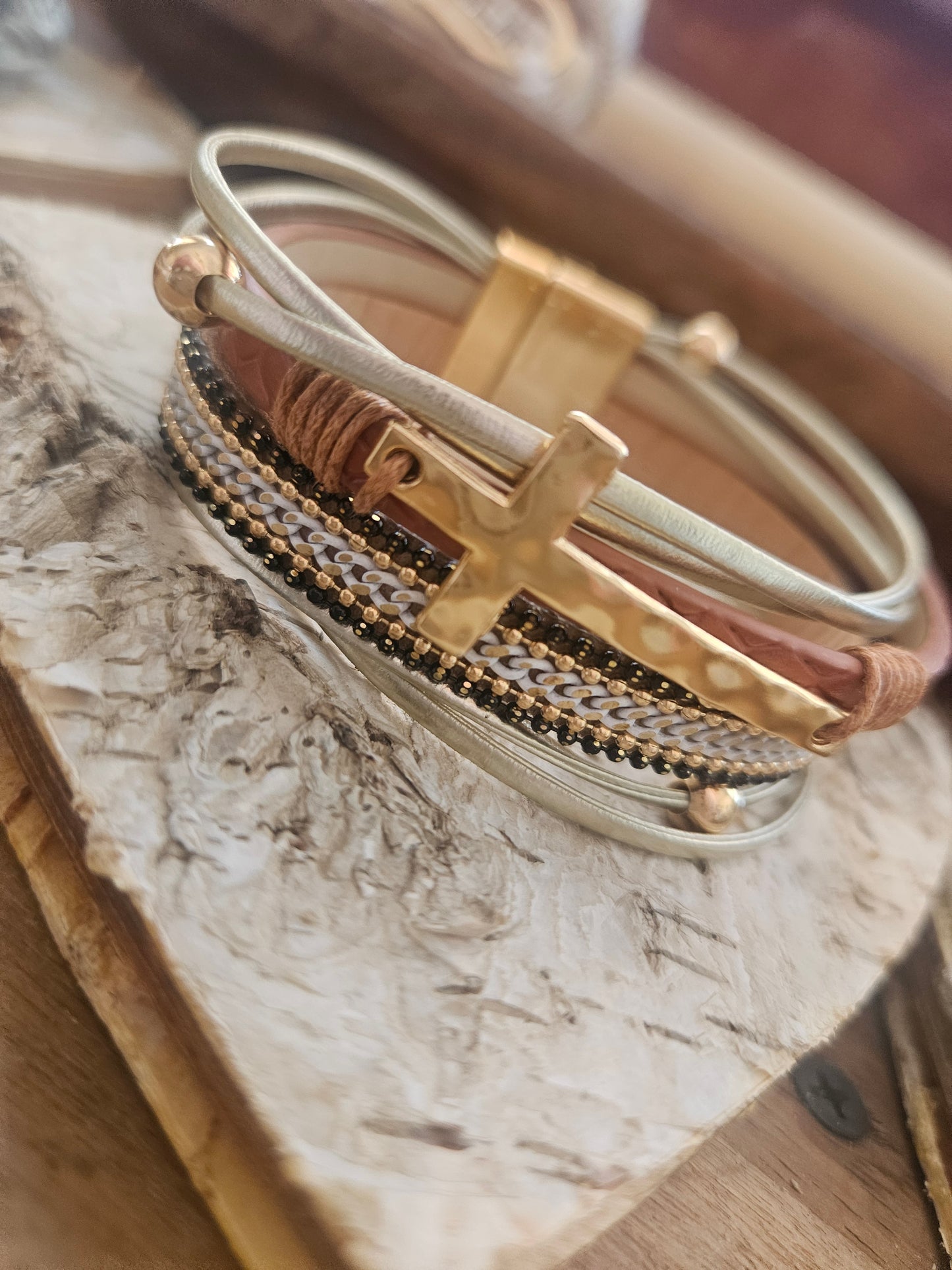 Magnetic Cuff Bracelets w/Natural Stone