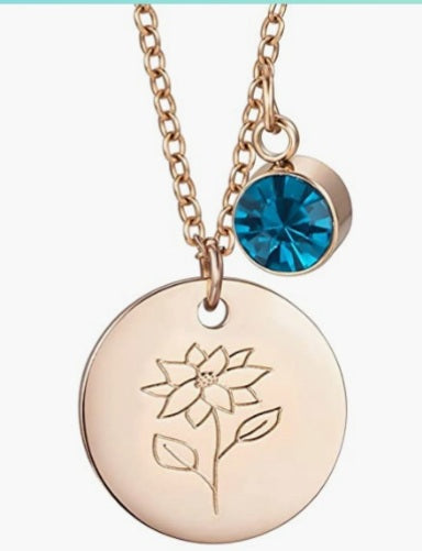 Birthstone/ Birth Flower Gold Pendant Necklace