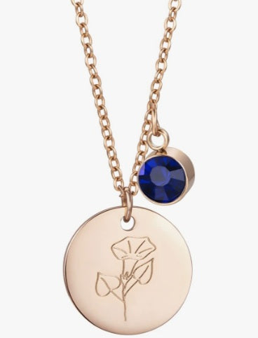 Birthstone/ Birth Flower Gold Pendant Necklace