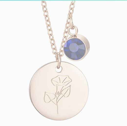 Birthstone/ Birth Flower Gold Pendant Necklace