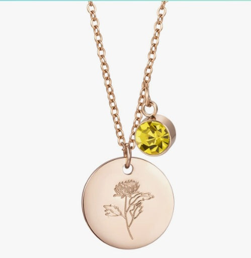 Birthstone/ Birth Flower Gold Pendant Necklace