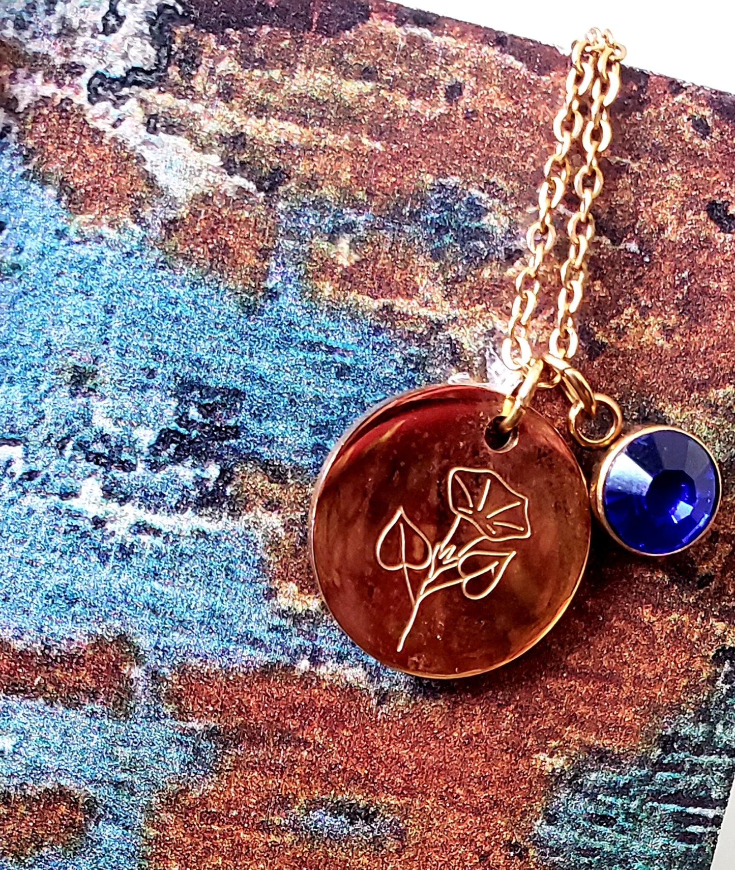 Birthstone/ Birth Flower Gold Pendant Necklace