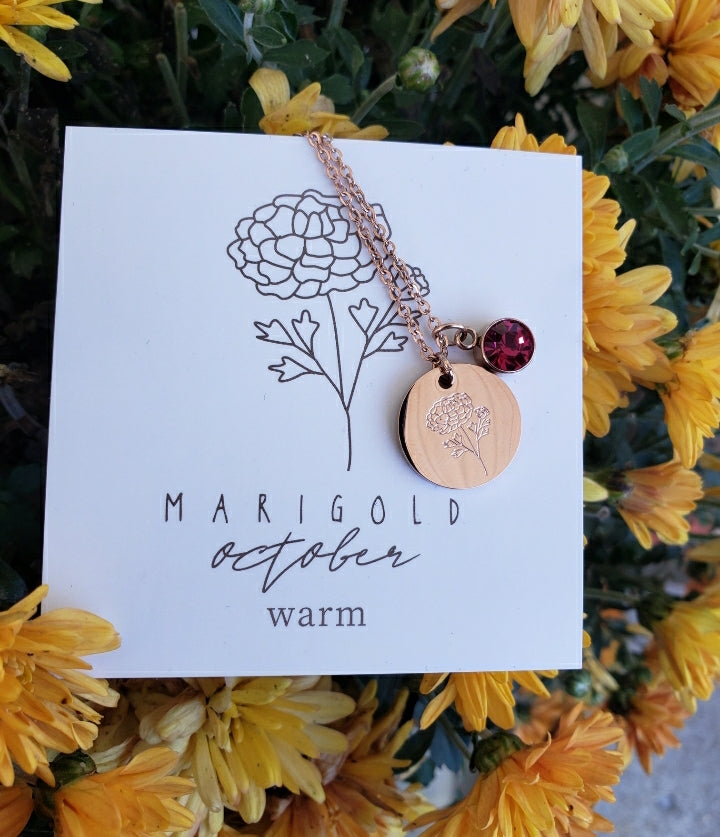 Birthstone/ Birth Flower Gold Pendant Necklace